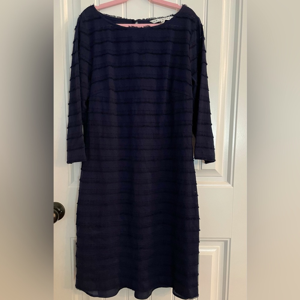 Trina Turk Navy Eyelash Fringe 3/4 Sleeve Dress, Size 2